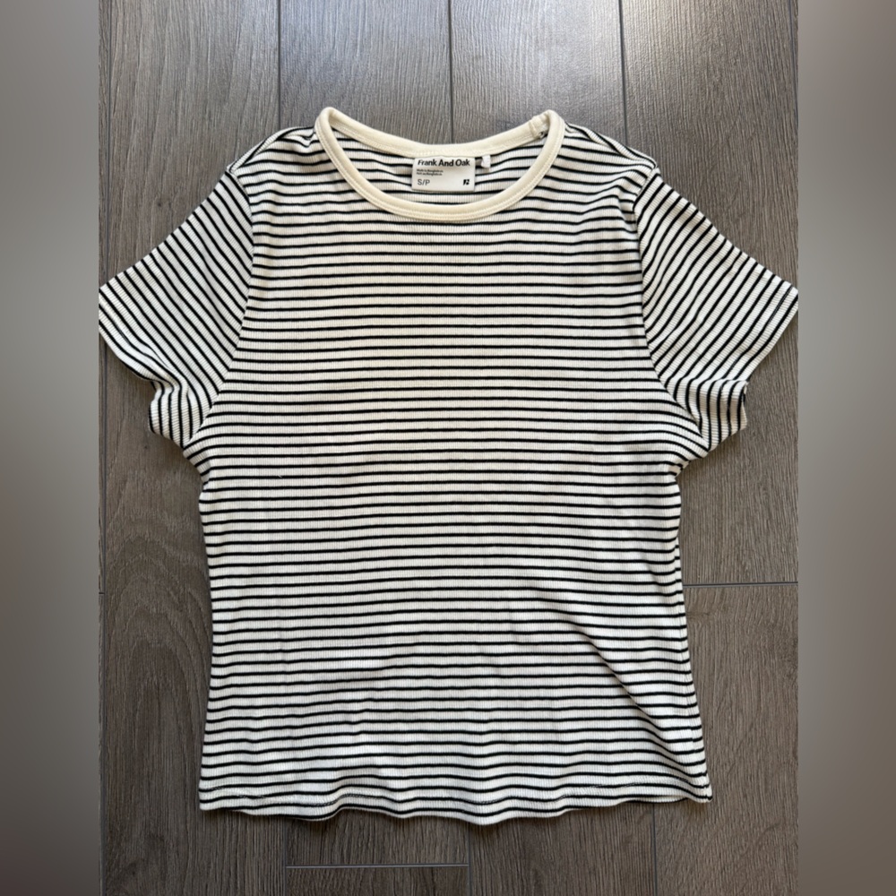 Frank & Oak Black and White Striped Short Sleeve Tee
